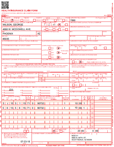 Example Batch HCFA 1500 report for Wyoming