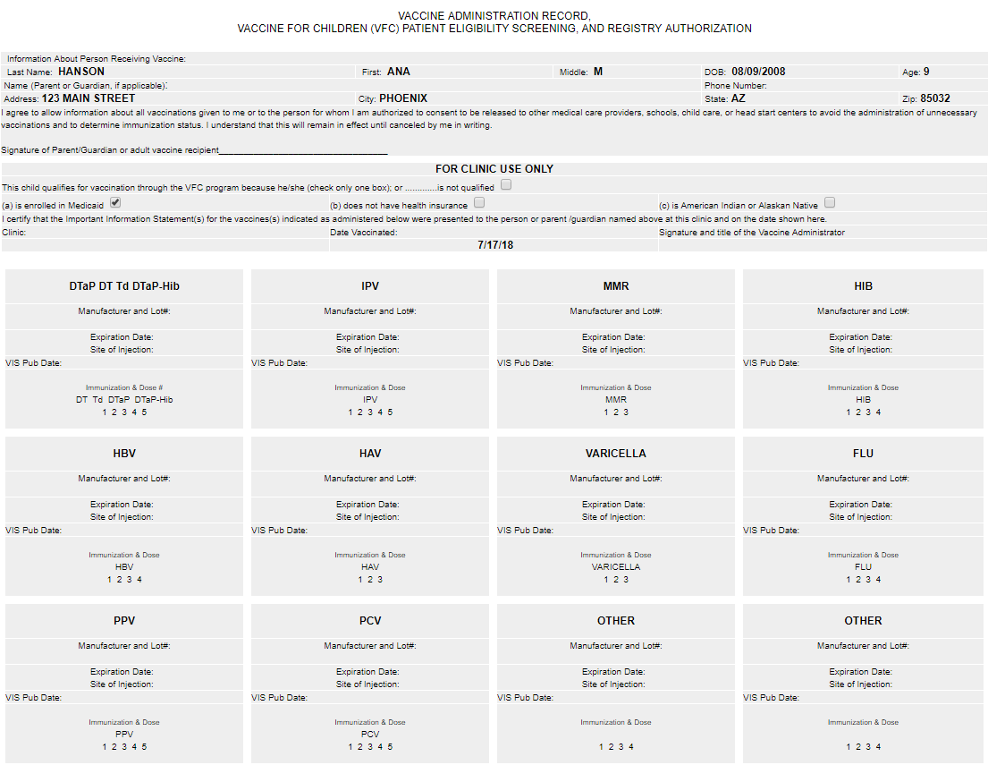 Example VFC VAR Report for Louisiana